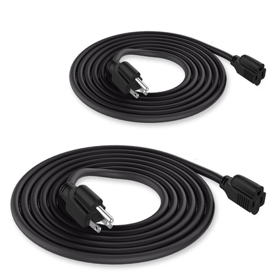 2-Pack 10 Feet Power Extension Cord 3 Prong Outlets